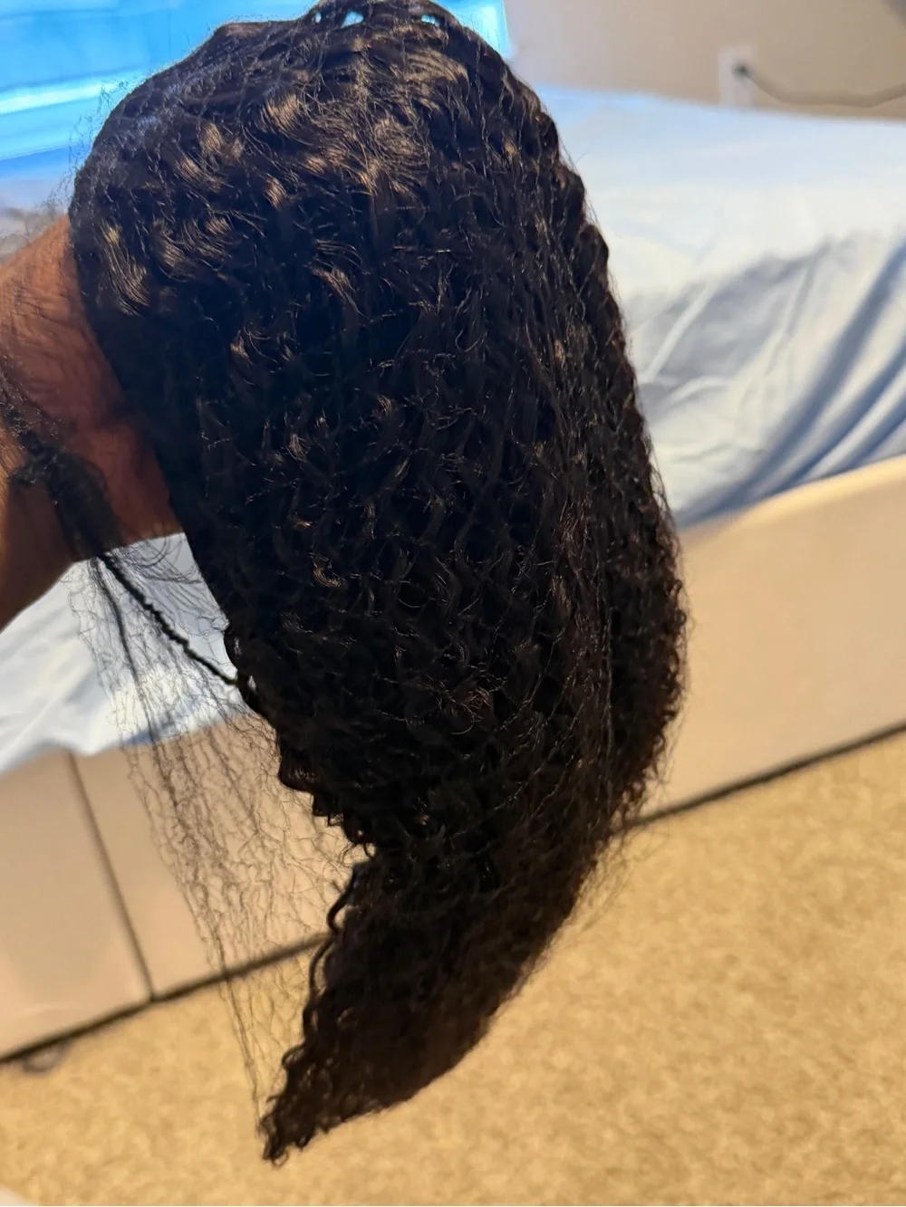 16-Inch Curly Human Hair Wig - Black